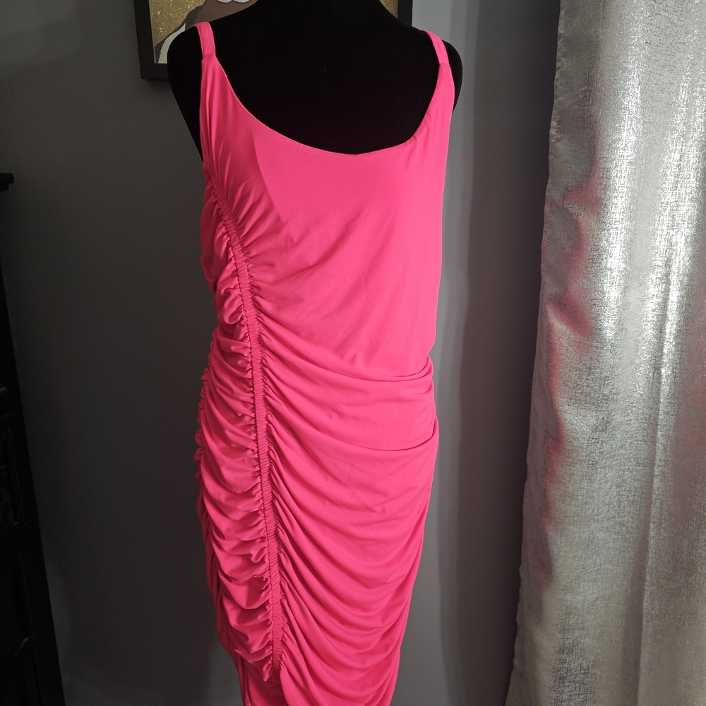 Torrid Vibrant Pink Ruched Midi Dress
